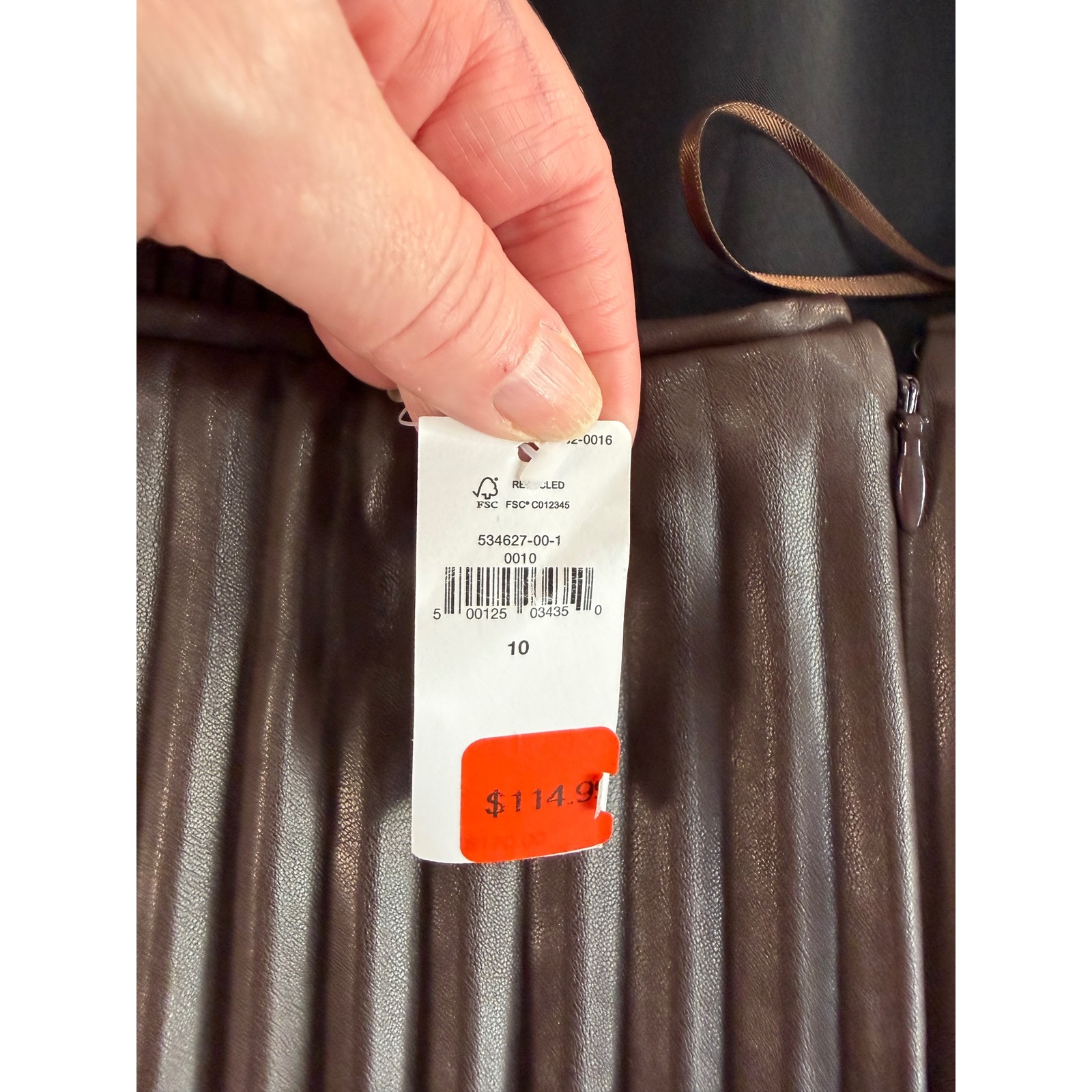 Banana Republic Pleated Vegan Leather Dress Womens 10 Brown Midi Faux Party Boho — image 7 of 8